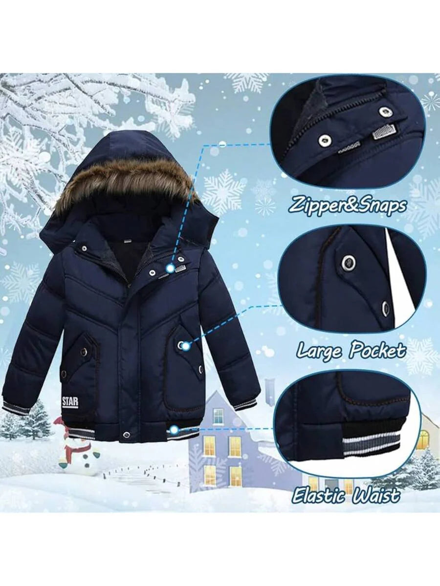 2025 New Model Boys Down Jacket Fur Collar Hood Thick Warm Winter Coat Parka Padded Outerwear 3-6T…
