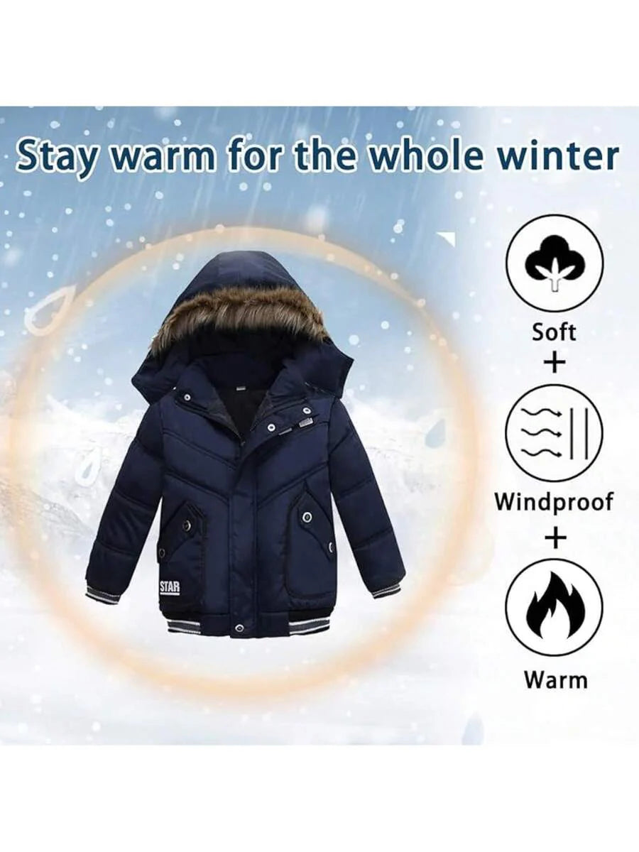 2025 New Model Boys Down Jacket Fur Collar Hood Thick Warm Winter Coat Parka Padded Outerwear 3-6T…