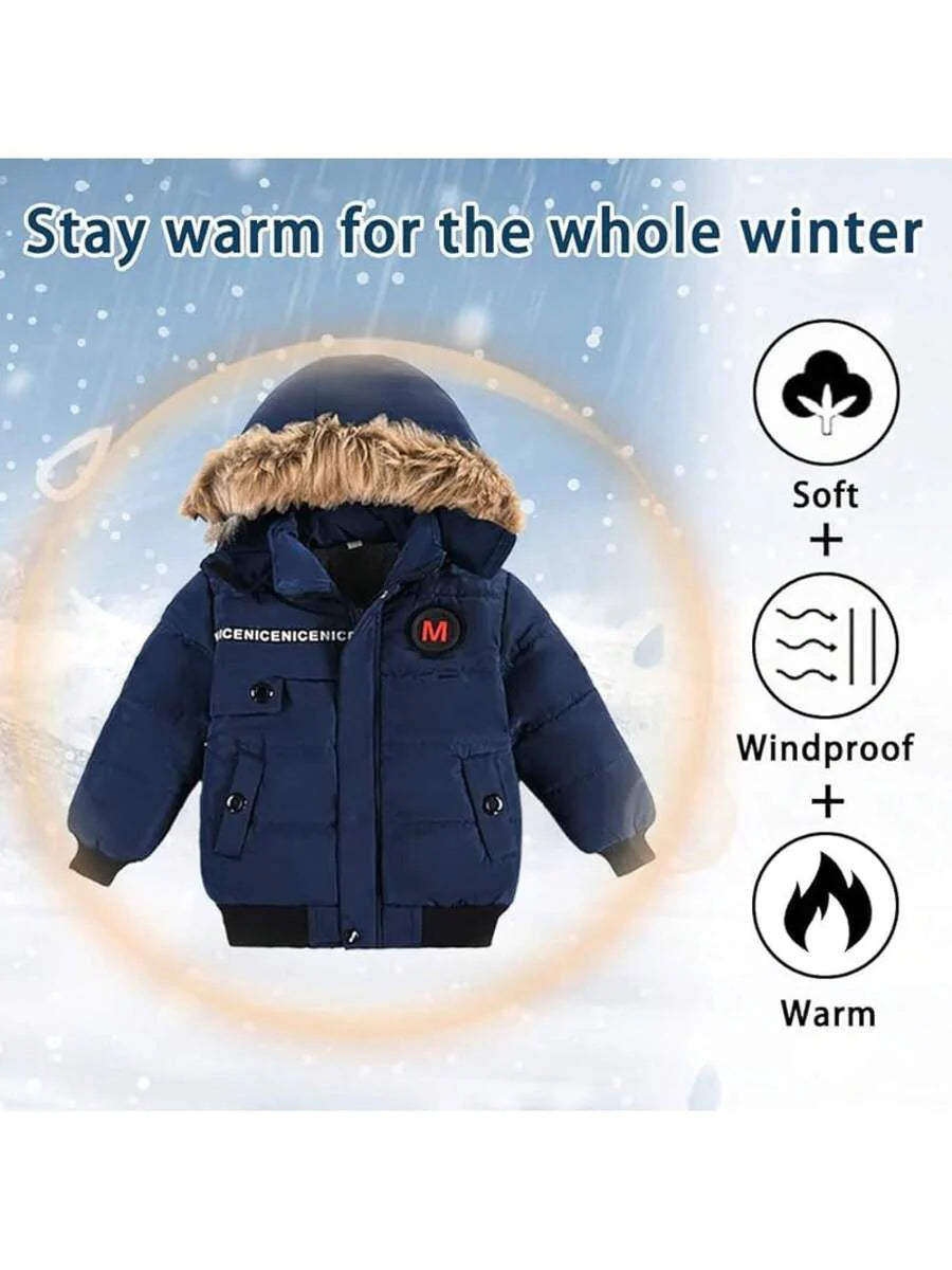 2025 New Model Boys Down Jacket Fur Collar Hood Thick Warm Winter Coat Parka Padded Outerwear 3-6T…
