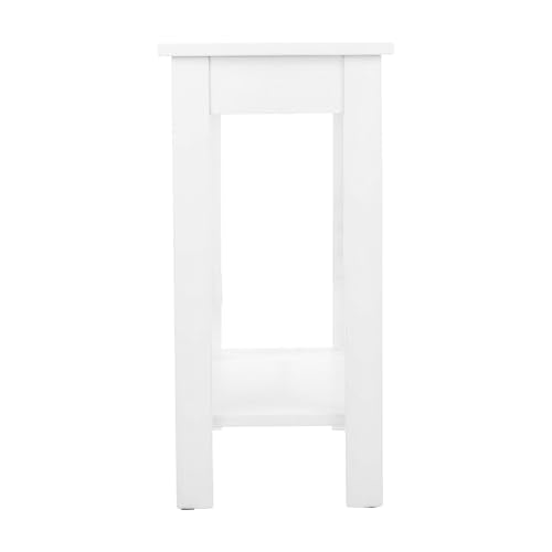 Lavish Home Narrow Side Table with Charging Station - Small End Table with 2 USB Ports, 2 Power Outlets, and Storage Shelf - Slim Nightstand for Living Room, Bedroom, or Small Spaces (White)