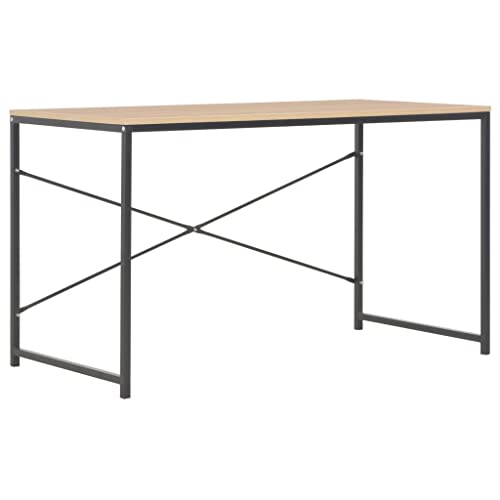 HETFTJN Industrial Computer Desk 47.2" Black and Oak Engineered Wood & Metal Writing Table Compact Design for Home Office Gaming Small Spaces