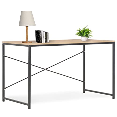 HETFTJN Industrial Computer Desk 47.2" Black and Oak Engineered Wood & Metal Writing Table Compact Design for Home Office Gaming Small Spaces