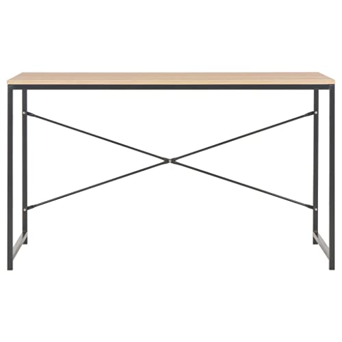HETFTJN Industrial Computer Desk 47.2" Black and Oak Engineered Wood & Metal Writing Table Compact Design for Home Office Gaming Small Spaces
