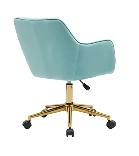 Modern Home Office Chair, Mint Green Teddy Fabric, Adjustable Height, 360° Swivel with Gold Metal Base, Rolling Wheels (Green + Wool + Foam)