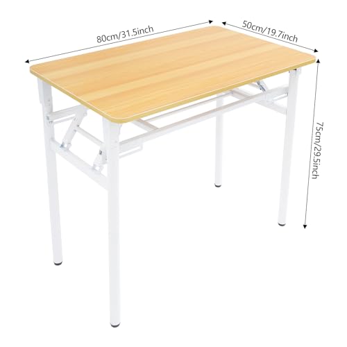 LUOSHALIYA Foldable Computer Desk, Writing Desk Folding Table Gaming Office Writing Work Desk, for Home Office, Study, Bedroom, Metal Frame, No Assembly (Wood)