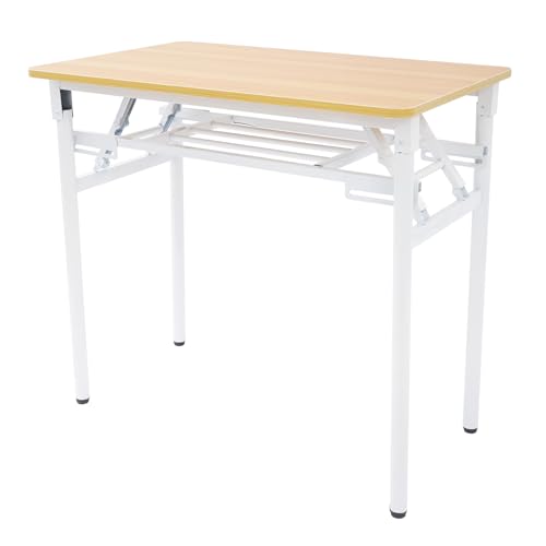 LUOSHALIYA Foldable Computer Desk, Writing Desk Folding Table Gaming Office Writing Work Desk, for Home Office, Study, Bedroom, Metal Frame, No Assembly (Wood)