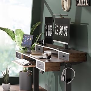 REGISDESK Electric Standing Desk, 55" Standing Desk Adjustable Height, Adjustable Desk with 4 Drawers, Ergonomic Adjustable Sit Stand Desk with Keyboard Tray, Rustic Brown