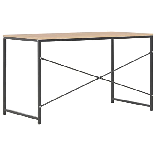 HETFTJN Industrial Computer Desk 47.2" Black and Oak Engineered Wood & Metal Writing Table Compact Design for Home Office Gaming Small Spaces