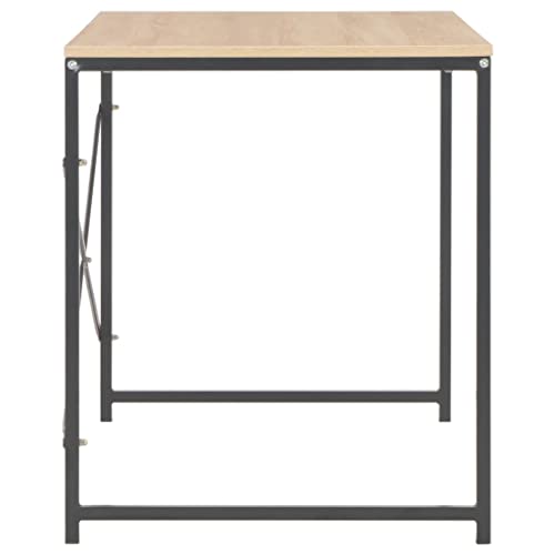 HETFTJN Industrial Computer Desk 47.2" Black and Oak Engineered Wood & Metal Writing Table Compact Design for Home Office Gaming Small Spaces