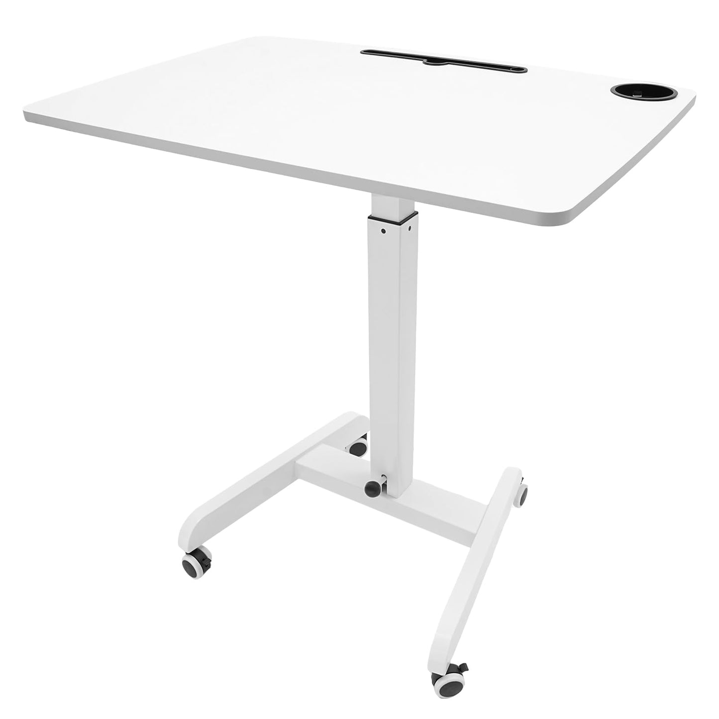 LYNICESHOP 31.5 * 22 in Mobile Standing Desk, 29.8-44.3 inches Height Adjustable Rolling Laptop Desk with Cup Holder for Podium Reading Rack (White)