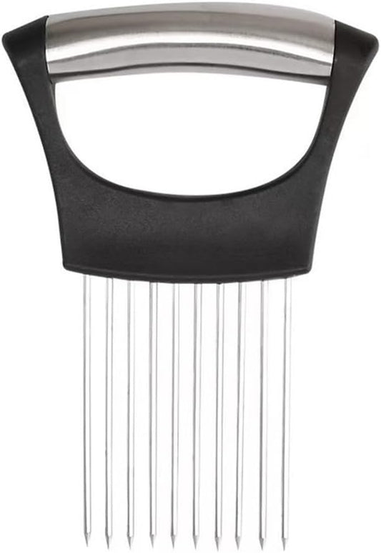 onion slicer，Kitchen Prong Slicer for Vegetables and Meat, Stainless Steel Tines with Safety Handle, Black (1)