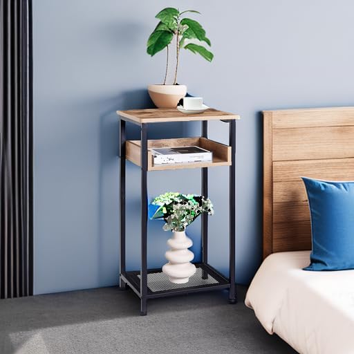 KJGKK Tall Side Table, 30 inch High End Table, Small Entryway Table, Bedside Table for Living Room and Bedroom, Greige & Black