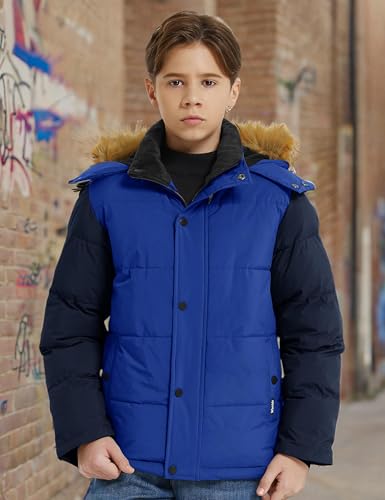 wantdo Boys' Puffer Jacket Warm Thick Winter Coat Hooded Outerwear Acid Blue navy 8