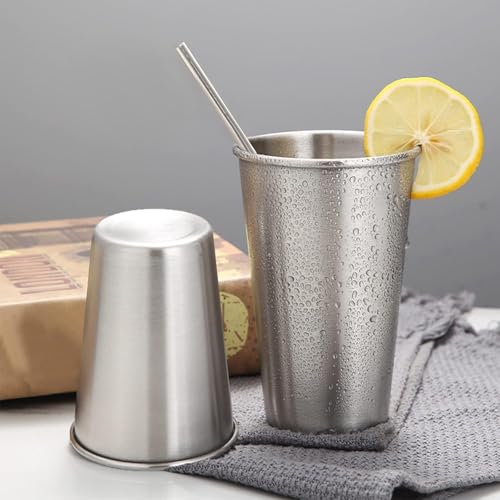SMLIXE 12 Pack 16oz Stainless Steel Pint Cup,Healthy Unbreakable and Stackable,Metal Drinking Glasses，Beer Glasses