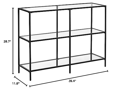 VASAGLE 39.4 Inch Console Table with 3 Shelves, Sofa Tables, Modern Entryway Table, Metal Frame, Tempered Glass Shelf, Entryway Living Room Bedroom, Classic Black and Transparent ULGT027B01