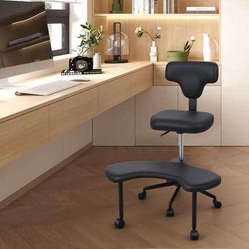 Rodiuiu Meditation Chair,Home Office Desk Chair with Wheels,Ergonomic Cross Legged Office Chair,Criss Cross Desk Chair with Lumbar Support and Height Adjustable,Flexible Design for Adults Black