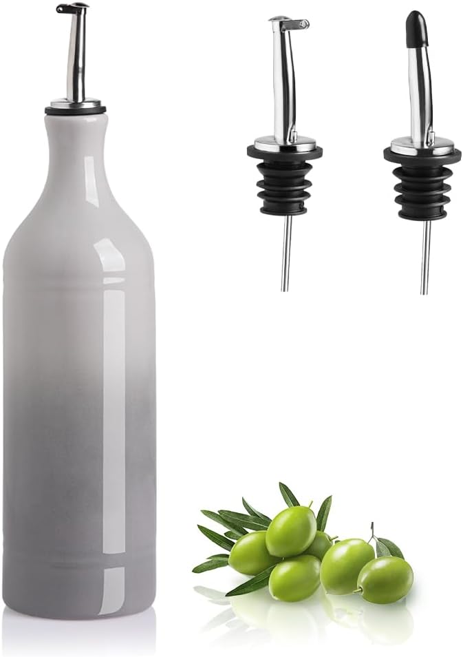 Sweejar Large Ceramic Olive Oil Dispenser Bottle, Opaque Oil Cruet Protects Oil to Reduce Oxidation, Storage Oil, Vinegar, Soy Sauce & Other Liquids, Pack of 1, 24 Fl Oz (Gradient Fog Gray)