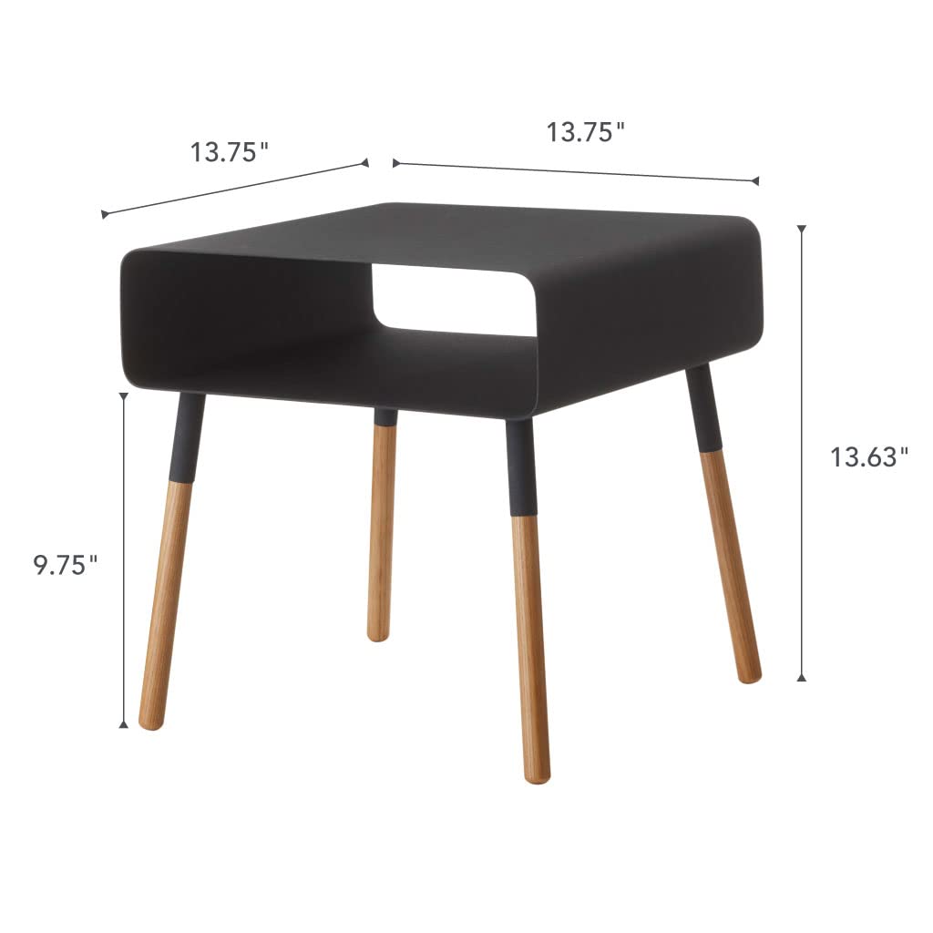 Yamazaki Home Plain Side Table With Open Storage Shelf, Rectangular Accent Space Saving Living Room Bedroom Couch End Table - Short, 14" - Steel + Wood