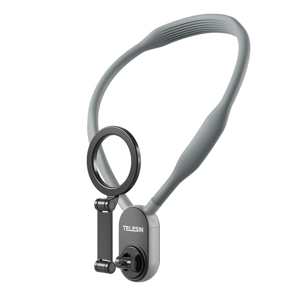 TELESIN Magnetic Neck Mount for Phones, Neck Cell Phone Holder POV/Vlog Selfie Mount Hand Free Phone Neck Holder Chest Stand Strap Video Recording for iPhone 16 15 14 13 12 Seires Android Phones Gray