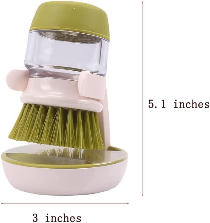 Dish Brush with Soap Dispenser, Dishwashing Kitchen Scrub Brushes Dish Scrubber with Holder Drip Tray, for Cleaning Pan, Pot, Sink(Grey)