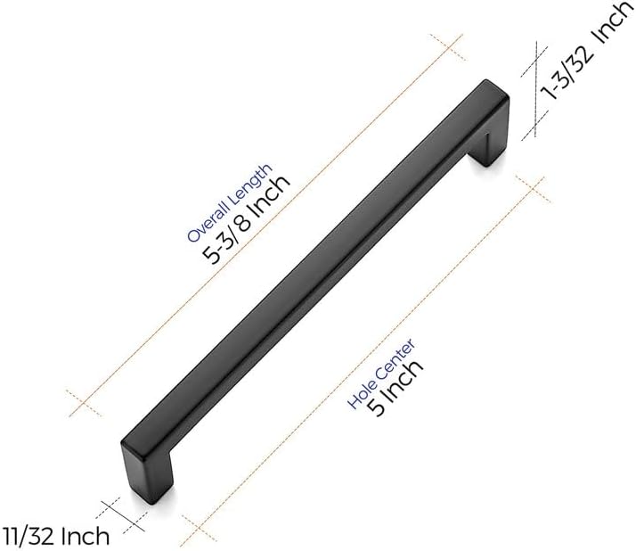 Ravinte 20 Pack 5 Inch Hole Center Solid Slim Square Pulls Matte Black Kitchen Cabinet Handles Square Bar Drawer Handles Flat Black Drawer Pulls for Cupboard Dresser and Cabinets