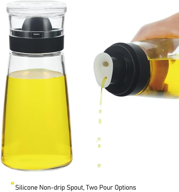 Glass Olive Oil and Vinegar Dispenser Bottles Set for Kitchen Cooking with Silicone Dual Pouring Spout, Soy Sauce Dispenser with Dust-proof Lid - Set of 2 (White, 8 oz)