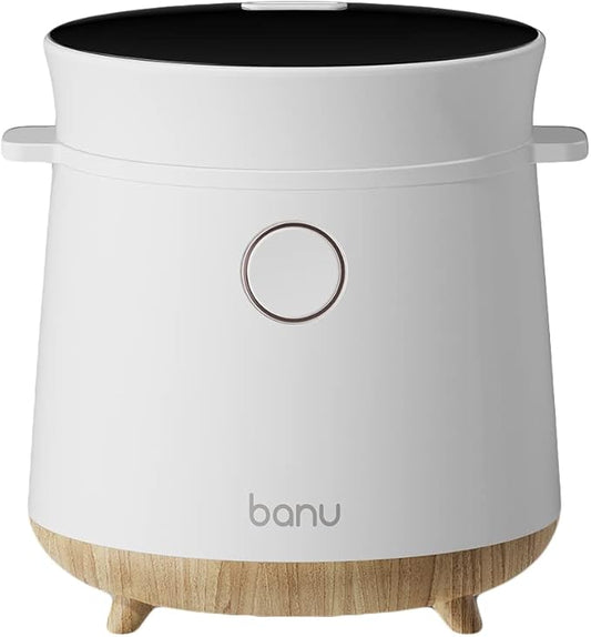 BANU Small Mini Rice Cooker Low Carb, Reduce Sugar, Keto Friendly 3 Cups Standard Capacity, 1 Cup Low-Carb Mode, Keep Warm 24 Hours Preset For White, Brown Rice, Soup, Cake (WHITE)