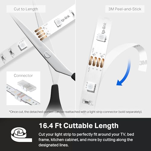 Kasa Smart LED Light Strip, 50 Color Zones RGBIC, 16.4ft Wi-Fi LED Strip Works w/ Alexa, Google Home & SmartThings, High Brightness, 16M Colors, PU Coating, Trimmable, 2 Yr Warranty (KL420L5)