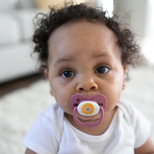 Dr. Brown's Advantage Baby Pacifier, Fully Symmetrical Soother with Soft Silicone Bulb, Lavender Love, 0-6m, BPA Free, 2 Pack