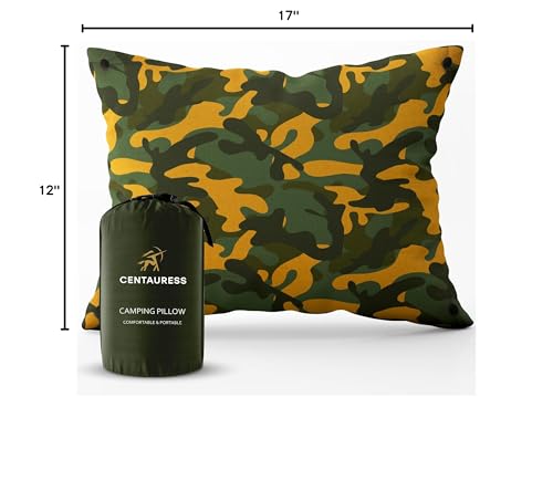 Centauress Small Backpacking Camping Pillow | Camp Pillow w/Machine-Washable Cover | Packable Travel Pillow w/Pouch + Strap | Hammock Pillow | Hiking Pillow | Camping Gear & Accessories