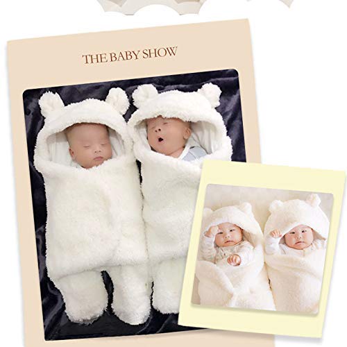 Nunibum Baby Swaddle Blanket Boys Girls Cute Bear Plush Essential Receiving Blanket Ultra-Soft Newborn Registry Sleeping Wraps for Infant 0-6 Months - White