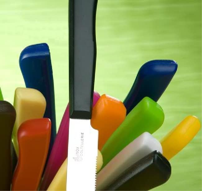 Tredoni 6 kitchen Knives - 4.3"/11cm Italian Stainless Steel Serrated Vegetable/Steak/Table Knife Cutlery, Rounded Tip (Brown)