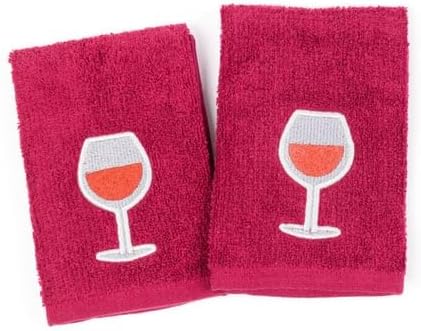 MUkitchen Cotton Dish Cloth Set with Scrubber, 12x12 in, 2 Pack (Wine)