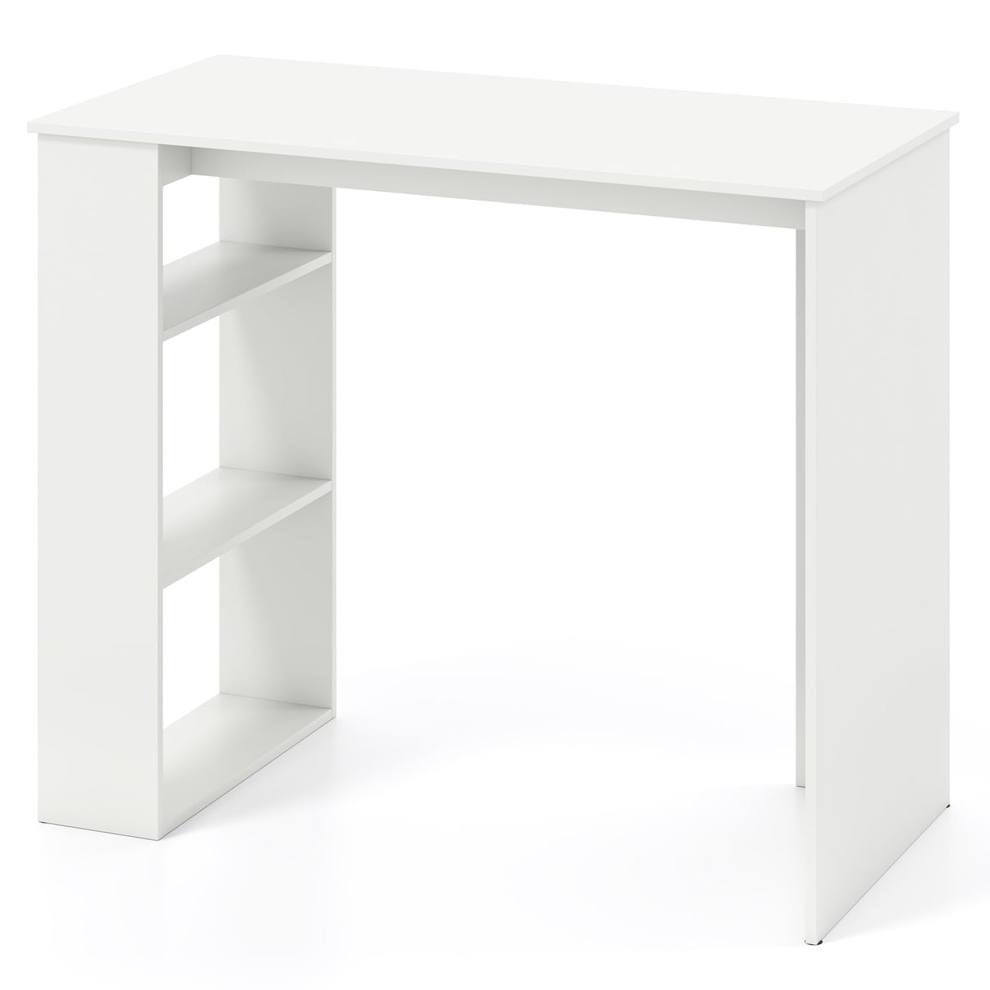 Tangkula Small White Desk with 3-Tier Bookshelf, Modern Simple Home Office Desk for Small Space, Wooden Writing Desk for Study, Living Room & Bedroom, Compact Laptop PC Workstation (White)