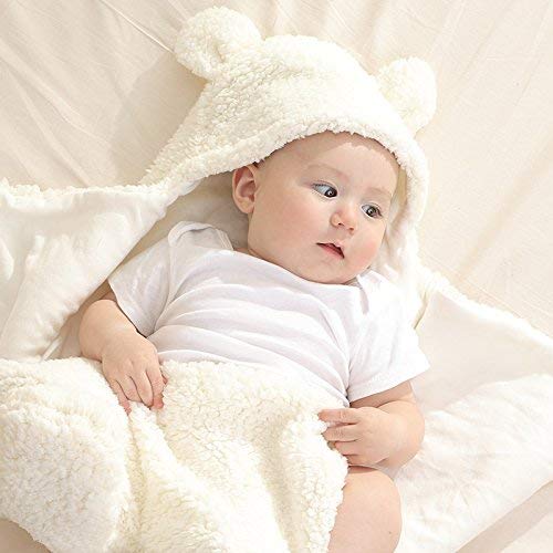Nunibum Baby Swaddle Blanket Boys Girls Cute Bear Plush Essential Receiving Blanket Ultra-Soft Newborn Registry Sleeping Wraps for Infant 0-6 Months - White
