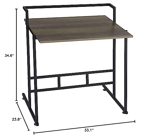 Household Essentials Jamestown Small Office Desk Ashwood Rustic Wood Grain and Black Metal