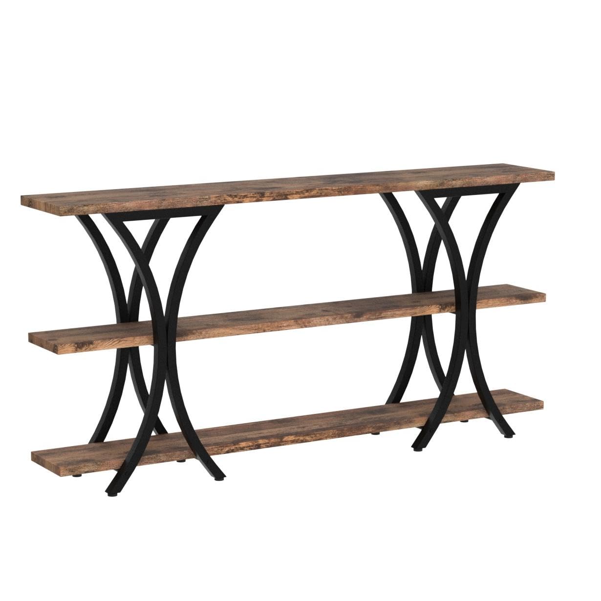Tribesigns 70.8 Inch Narrow Console Table, Long Sofa Table Entry Table with 3 Tier Storage Shelves for Entryway Hallway Living Room (Brown)