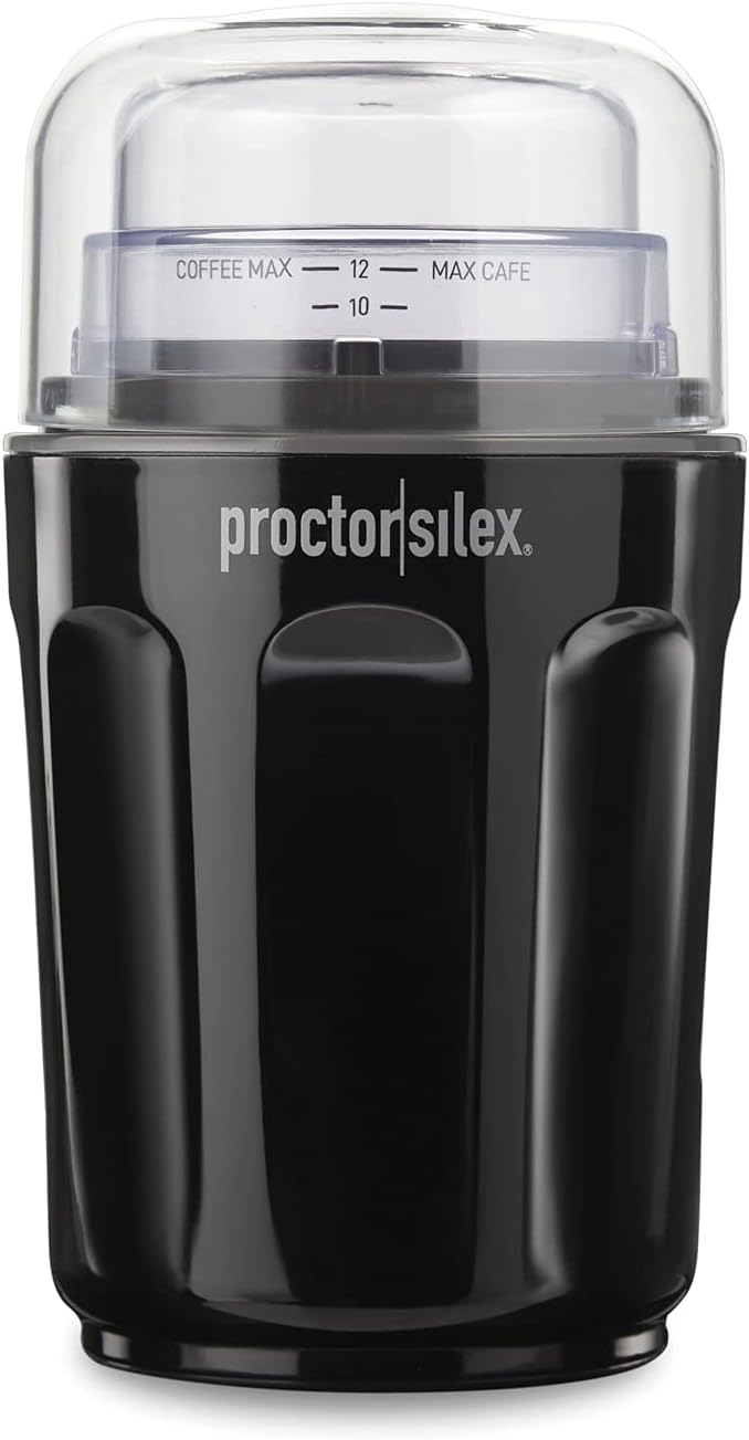 Proctor Silex Sound Shield Electric Coffee Grinder for Quiet Grinding, Stainless Steel Blades, Beans, Spices and More, 12 Cups, Black (80402)