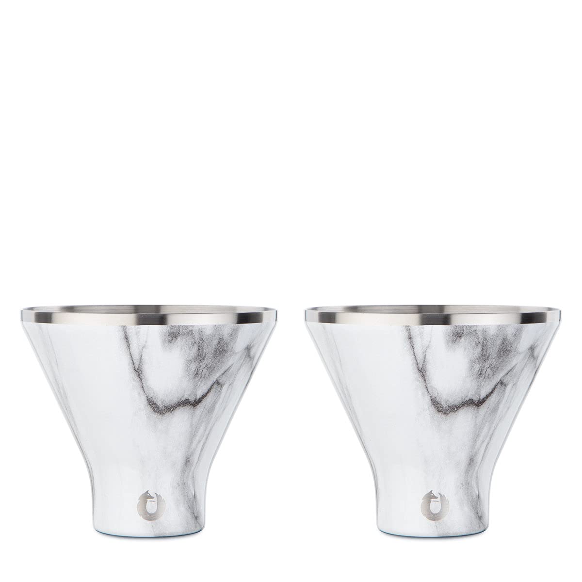 SNOWFOX Premium Vacuum Insulated Stainless Steel Martini Glass, Set of 2, Martinis Stay Icy Cold, Stemless Cocktail Glasses, Elegant Home Entertaining, Bold Beautiful Barware Set, 8 oz, Marble