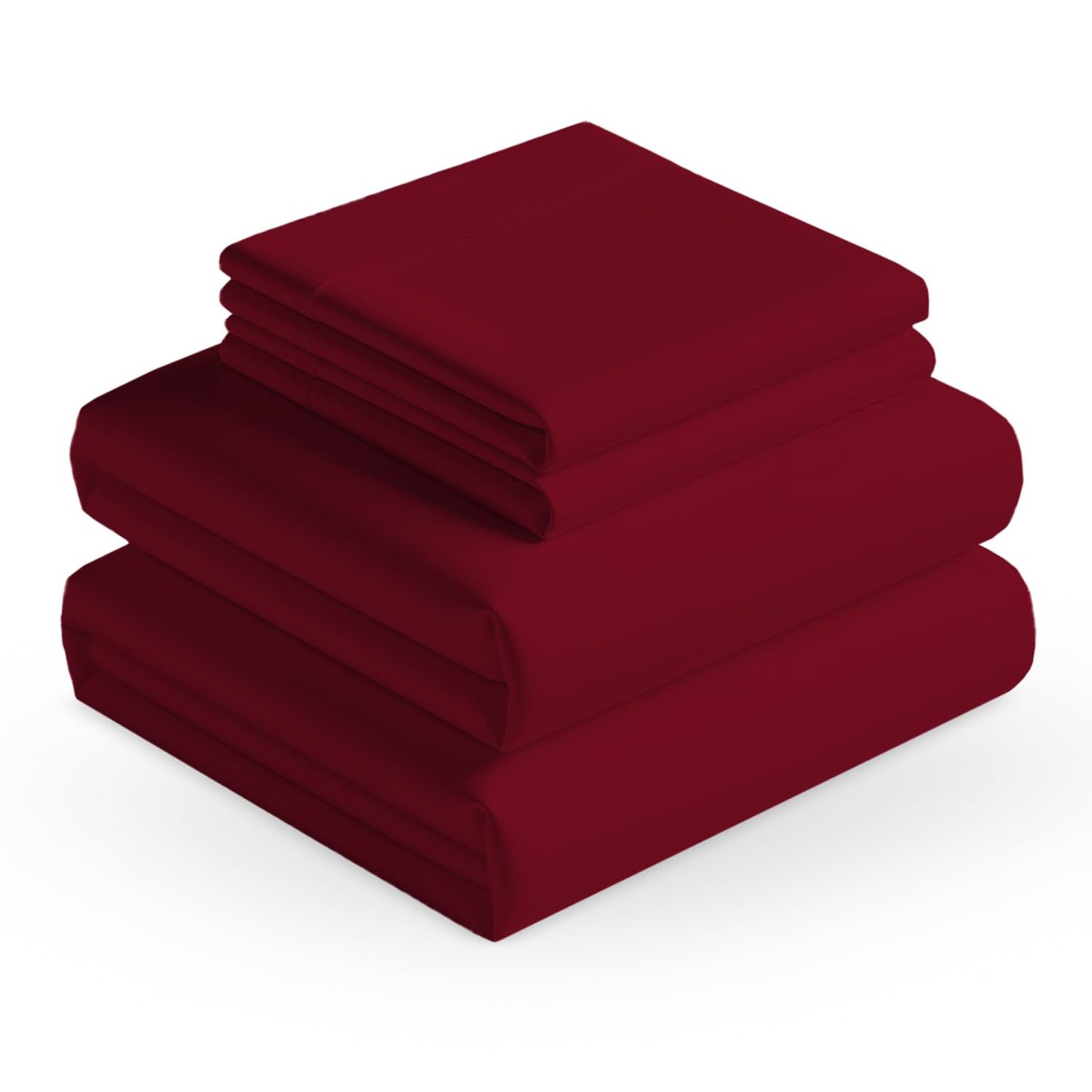 BLUECLANS High Thread Count Deep Pocket Sheets King Burgundy 4 Piece Bedding Set Egyptian Cotton Cooling Bedsheets 21" Extra Deep Fitted Sheet, Flat Sheet with 2 Pillowcases Sateen Weave Sheets