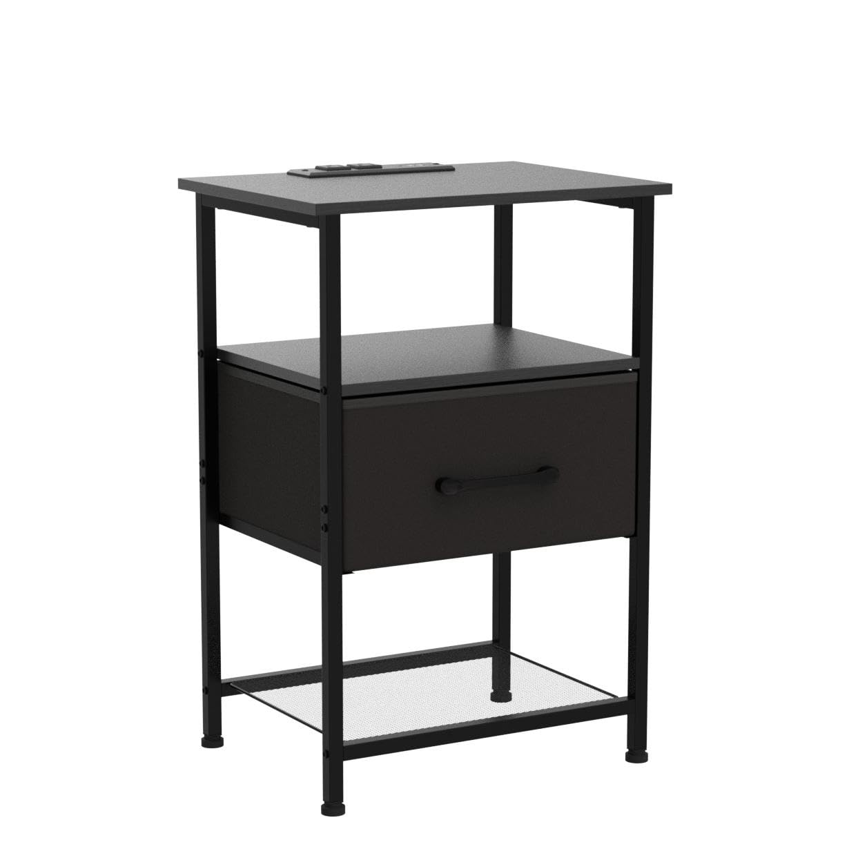 LAKEMID Nightstands Set of 2 with Charging Station and Drawer, End Table Bedside Table with 20 Colors LED Light Strip and 2 Layers Shelf for Bedroom Living Room Sofa Couch (Black)