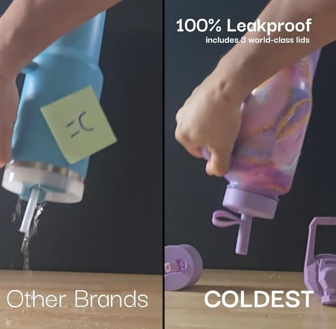 Coldest Tumbler with Handle and Straw - 100% Leak Proof Insulated Tumbler with Lid and Straw (3 Lids) - Stainless Steel Tumblers for Women & Men - Cup Holder Friendly Base, 36 oz (Purple Oasis)