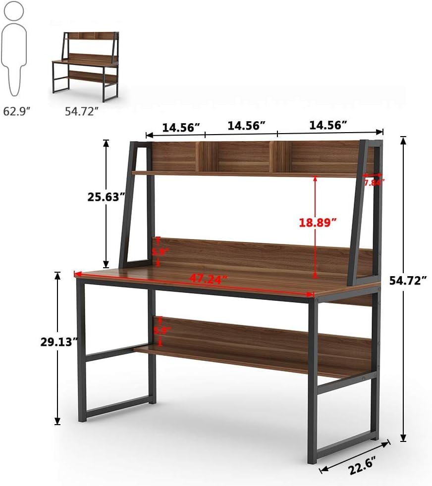 Tribesigns Computer Desk with Hutch, 47 inches Home Office Desk with Space Saving Design with Bookshelf for Small Spaces