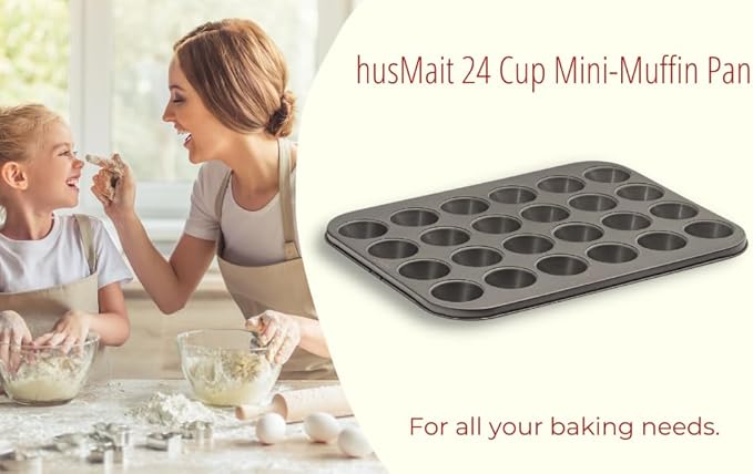 husMait Premium Quality Mini-Muffin Pan, Baking Sheet, and Cooling Rack. For Baking Mini Cupcakes, Muffins, Bite Size Tarts, Cookies. Non-Stick, Dishwasher Safe, Oven Safe (Muffin Pan)