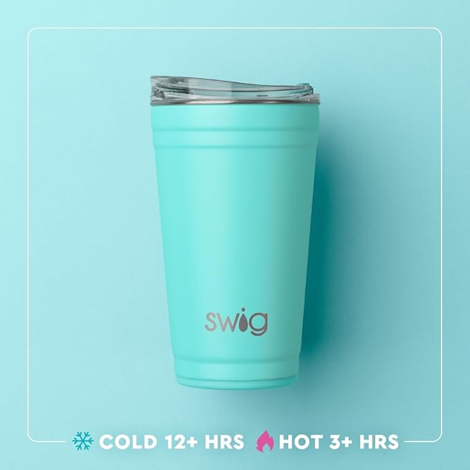 Swig Life 24oz Party Cup, Stackable Insulated Travel Coffee Tumbler with EZ Slider Lid, Cup Holder Friendly, Stainless Steel 24 oz Tumbler, Reusable Mug (Saturdays In Lubbock)