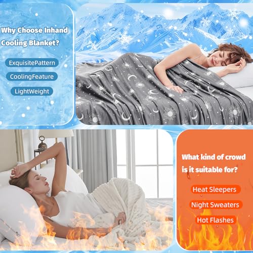 inhand Cooling Blanket Queen Size (90"x90") - Cooled Blankets for Hot Sleepers Lightweight Breathable Summer Blanket for Sleeping Night Sweats to Keep Cool in The Heat -Dark Grey-Sky