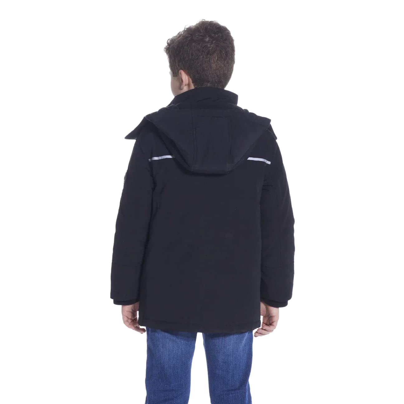 Andy & Evan Boys' Reflective Hooded Parka with Removable Hood, Winter Coat Jacket For Kids, Black, L (9/10)