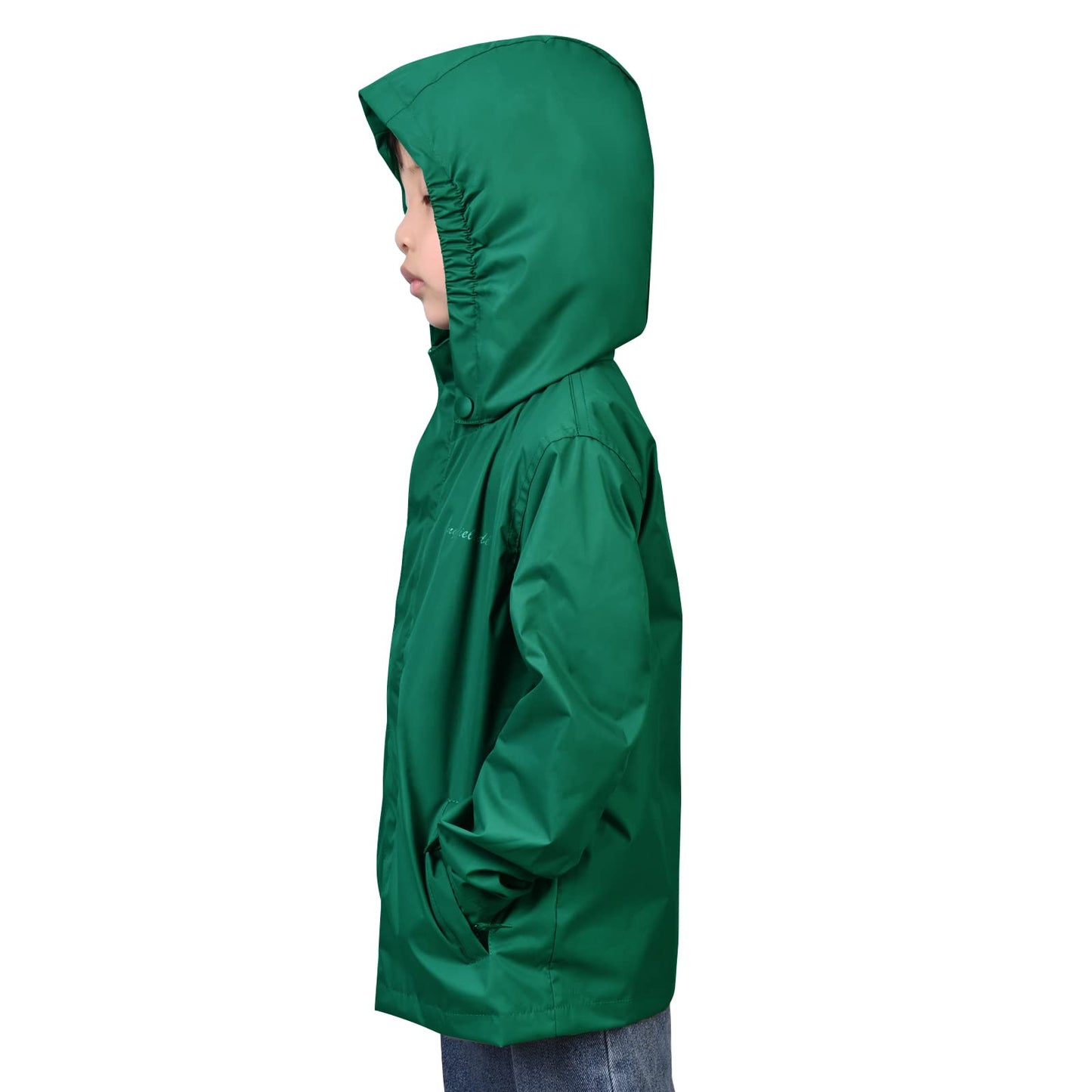 YINGJIELIDE Boys Girls Rain Jacket,Kids Lightweight Waterproof Hooded Raincoats Windbreakers,Outdoor Hiking Coat (9-10, Blackish Green)