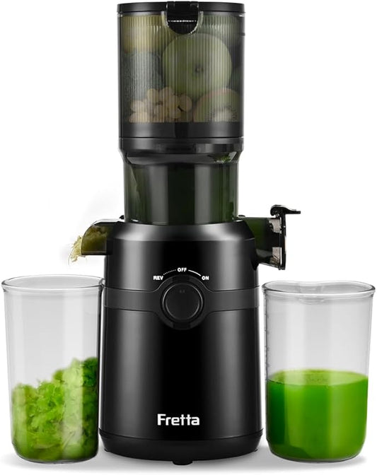 Juicer Machines,Fretta Compact Cold Press Juicer with PCTG Material from US,Fit Whole Fruits & Vegetables,BPA-Free, Easy to Clean (Pure Black, 1.0 L)