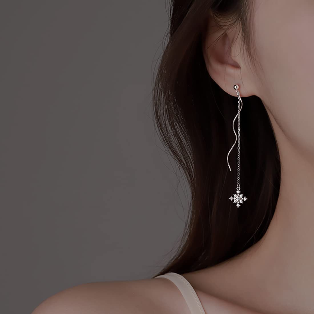 SLUYNZ Solid 925 Sterling Silver Snowflake Earrings Dangle for Women Teen Girls Snowflake Dangle Earrings Chain (A-Sterling Silver)